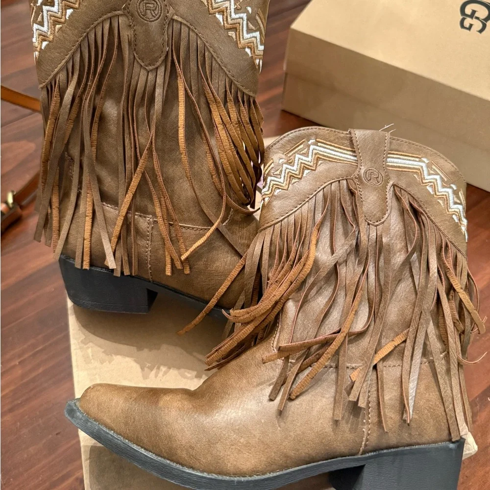 Roper Tan Fringe Kids Boots - Picture 1 of 8